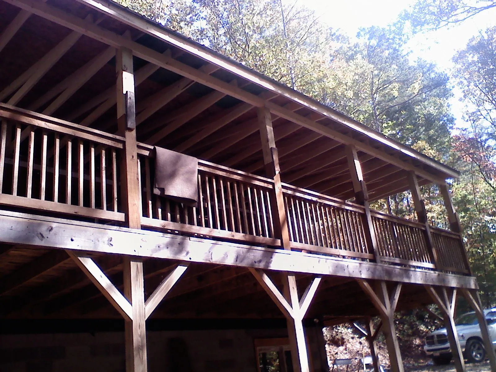 Timber framing under a new elevated porch and deck in East Thetford